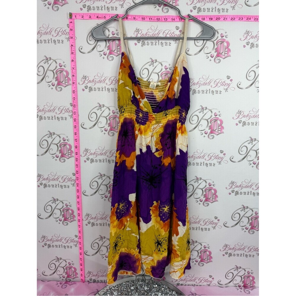Derek Heart dress smocked Purple & Mustard Floral Sundress